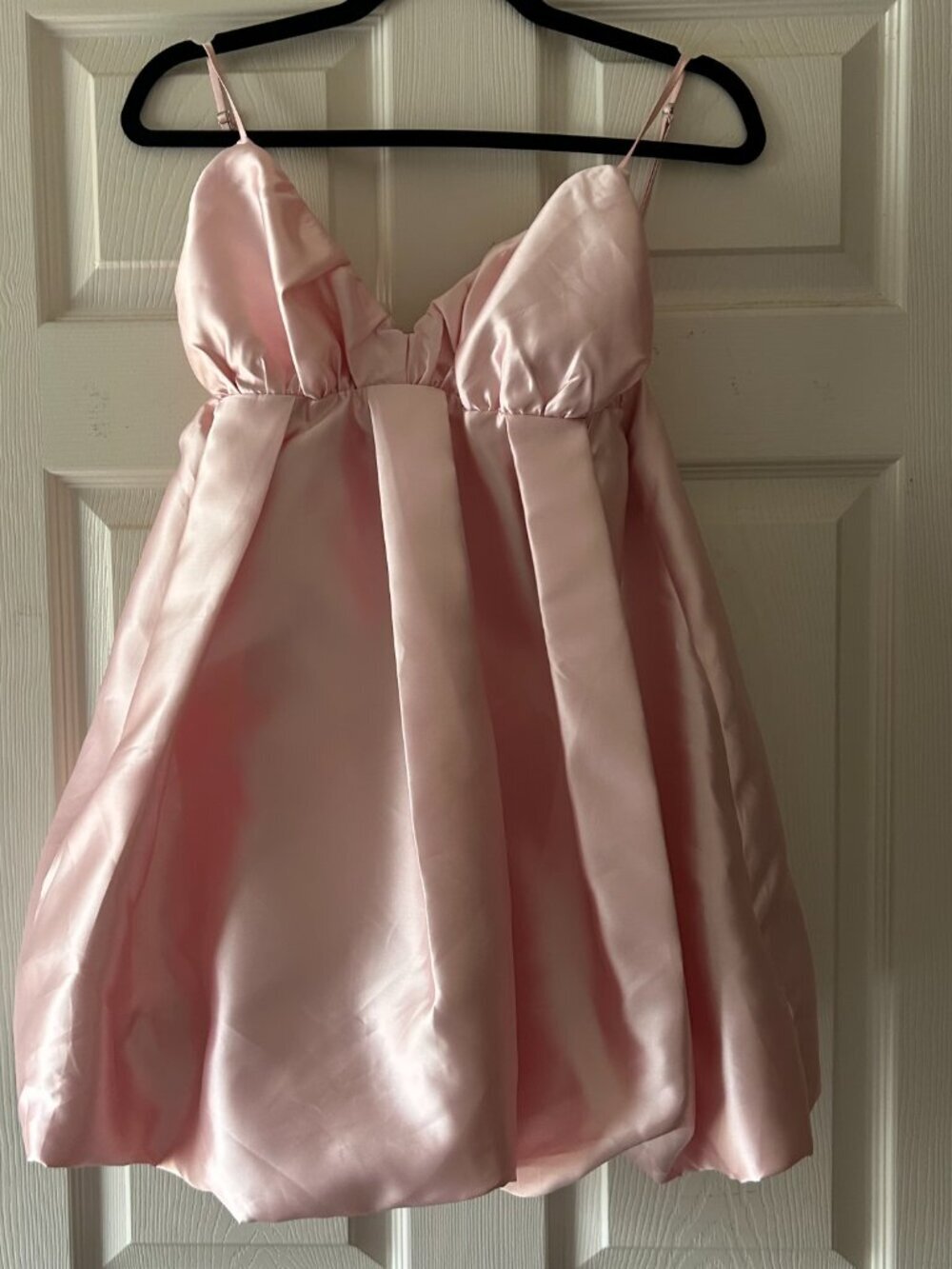 NWT Satin Bubble Hem Mini Dress Pink Pleated Babydoll Dress Size Medium NEW - Picture 13 of 16